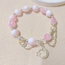 3pcs/Set Fashionable Synthetic Crystal Ombre Star & Moon Beaded Bracelet, Suitable For Women's Daily Wear - Blue + Pink + Purple - View 2