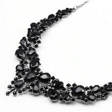 Clear Crystal Rib Statement Necklace Earrings Set Spark Rhinestone Women Jewelry Set Chunky Bridal Teal Crystal Drop Accessories For Ladies And Bridesmaids{Inchcolor_nameinch:InchBlackinch} - Black - 查看 6