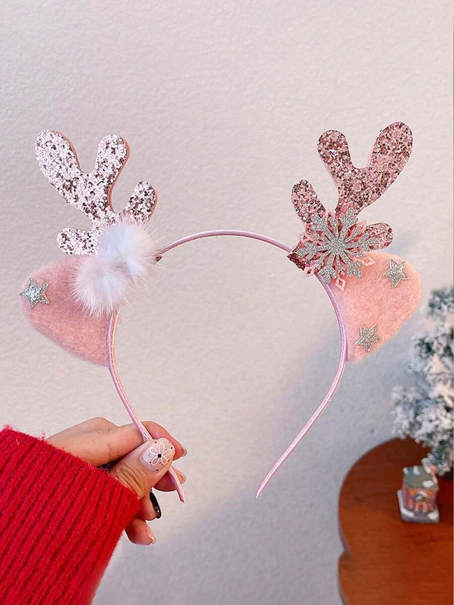 1pc Girls Christmas Headband, Sequin Reindeer Horn Hair Accessories, Cute Christmas Headpiece - Multicolor - View 1