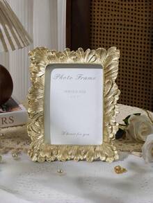 1pc Gold Color Photo Frame, Handmade Resin Material Decorated With Succulent Plants And Gold Palm Leaf Texture, Elegant Retro Design, Home Decor Picture Frame, Suitable For Wall And Tabletop Display - Multicolor - View 3