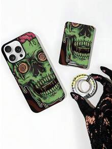 1pc Halloween Style, Green Zombie Skull Pattern, Magnetic Clear Phone Case , Premium Feel, Never Yellowing, 1800 Gauss Strong Magnet, Shockproof Protection, Holiday Gift For Girlfriend Or Self-Use, Compatible With IPhone 17/16/15/14/13/12/11/XR/XSMAX/XS/X Series& Galaxy S25/S24/S23/S22 Series - 黑色 - 查看 5