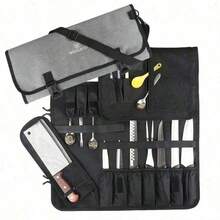 16 Pockets Chef Knife Bag Portable Kitchen Slicing Japanese Santoku Cleaver Knife Roll Bag Outdoor Carry Case Storage Pocket - Grey - View 1