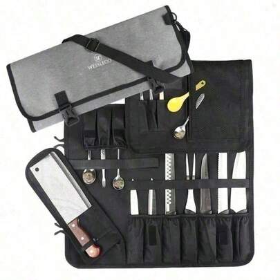 16 Pockets Chef Knife Bag Portable Kitchen Slicing Japanese Santoku Cleaver Knife Roll Bag Outdoor Carry Case Storage Pocket