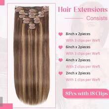 Clip In Hair Extensions Real Human Hair 100% Remy Human Hair Seamless Invisible Clip On Hair Extensions For Women Double Weft 8pcs 18 Inch #4/27 Chocolate Brown Highlight Honey Blonde - S4/27 - View 3