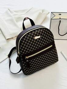 Adjustable Strap Girl's Work Backpack, Zipper Commuter Purse - Pink Shoulder Bag - Coffee Brown - View 7