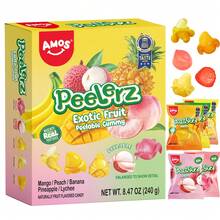 AMOS Peelerz Juice Gummy Candy, Peelable Mango/ Peach/ Banana/ Pineapple/ Lychee 5 Flavor Fruit-Inspired Candy, 8.47oz Box With 10 Individual Packs-Candy And Snacks, Snacks And Sweets - 1 Pack - View 9