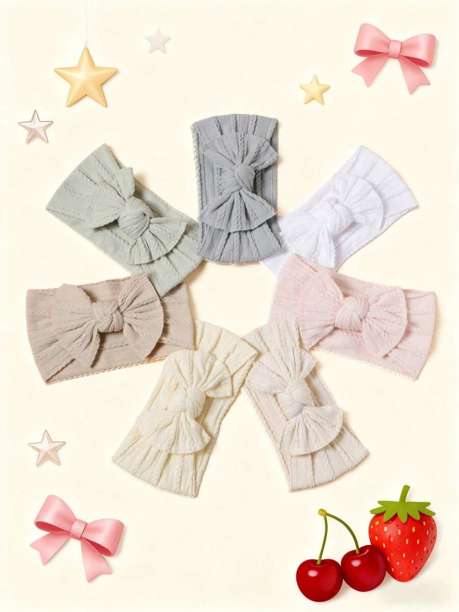 7pcs/Set Baby Girl Soft Elastic Nylon Headbands, Solid Color Cute Hair Accessories Set