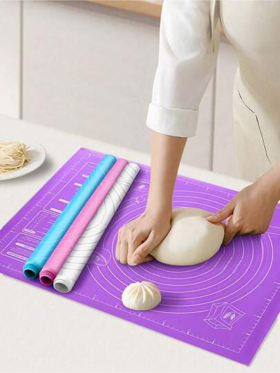1pc Silicone Kneading Mat With Measurement, Non-Slip Dough Rolling Pad, Non-Stick Reusable Baking Mat, EVA Pad For Dough, Bread, Candy, Cookies And Pastry Making, Kitchen Cooking, Baking Tool, Kitchen Gadget, Kitchen Accessory, Household Kitchen Supplies