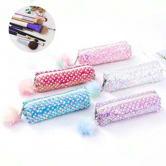 闪光粉笔袋、亮片铅笔袋、收纳铅笔袋、化妆包、多功能笔袋、带拉链笔袋整理器，适合日常学习工作，可作为母亲节、新年、情人节、结婚礼物、送给女性的礼物、圣诞礼物等。