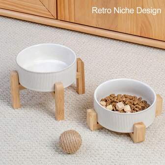 小型犬专用陶瓷加高狗碗，防滑宠物喂食碗，带支架，适用于猫、小型犬和幼犬。