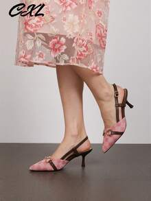 أحذية نسائية ذات كعب عالي وأصبع مدبب مع إبزيم، تطريز زهري رجعي وأشرطة خلفية، أحذية رسمية مريحة للنساء