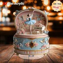 1pc Elegant Rotating Acrylic Music Box With Ballerina & Butterfly Floral Scene - Pastel Blue & Gold Accents, Gentle Melody Mechanical Wind-Up (No Battery Required) - Indoor/Outdoor Desktop Decor, Suitable For Home, Office, Wedding, Birthday Gift, 2D Flat, Vintage Aesthetic - Teal Blue - View 10