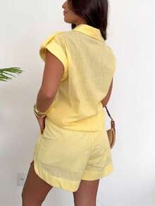 Women's Shirt And Shorts Set With Lining - Yellow - View 2