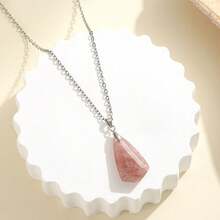 1 pieza Collar con colgante de forma geométrica de piedra natural, colgante de cristal de amatista rosa, joyería de regalo - Collar con colgante de piedra natural en forma de rombo - Ver 5
