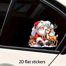 Santa Claus And Reindeer Vinyl Stickers Christmas Theme Car Stickers, Suitable For Cars, Laptops, Trucks, Motorcycles, Window Molded Walls: Same-Adhesive Type. Reusable Use - Adhesive Slope - A - View 3
