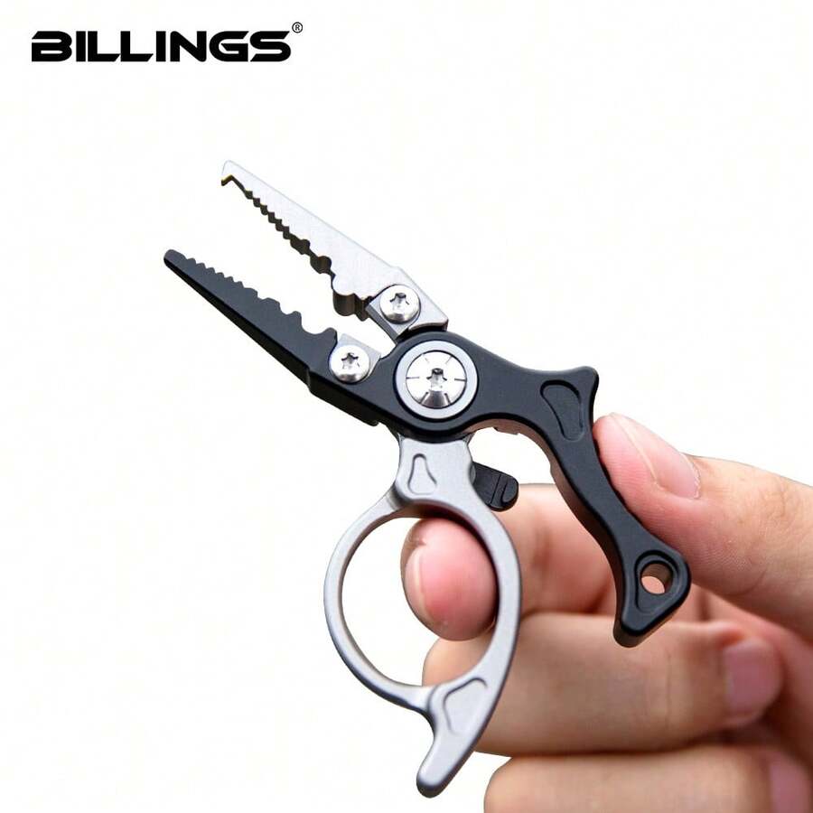 BILLINGS Fishing Pliers, Mini Aluminum Fishing Pliers, Fish Hook And Braided Fishing Line Disassembly Tool, Saltwater And Freshwater Universal Open Ring Pliers, Multi-Functional Fishing Tool - Black - View 1