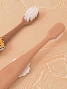 6pcs Brown Tone Kids Manual Toothbrush, Cute Cartoon Design, Soft Bristles, For 3-12 Years Old