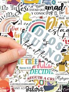 50pcs Spanish Bible Stickers Graffiti Decorative Patterns Non Repeatable One Time Use Suitable For Pocket Books Desks Pencil Pouches Office Chairs Bookshelves Office Supplies & Accessories Water Bottle Decorative Stickers Easy Peel & Stick Great For Winter And New Year!