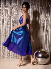 Women's Elegant Backless Slit Dress, Solid Color, Formal Party Gown, Suitable For Stage Performance, Concert, Birthday Party, Cocktail Party, All Seasons - Purple - View 3