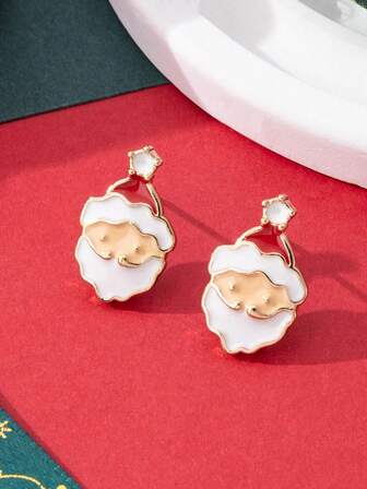 1 par de pendientes minimalistas y de moda con diseño de Papá Noel, con tema navideño