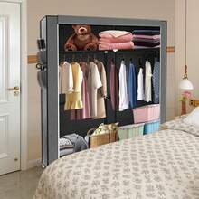 Fabric Storage Cabinet, Clothes Rack With Cover, Wardrobe, Closet, Metal Frame, For Bedroom, Wardrobe - Gray 108*170cm - View 4
