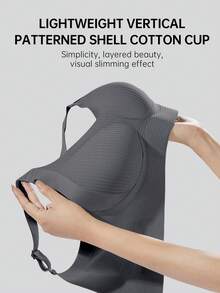 女士无缝提拉文胸，带可拆卸胸垫，无钢圈塑形文胸，提拉紧致内衣，简约时尚提拉文胸，休闲舒适，基础款文胸 - 深灰色 - 查看 9