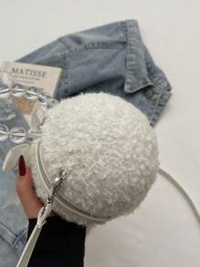 1pc Plush Bow Handbag, Fashion Shoulder Bag, Clutch Purse, Suitable For Party, Autumn/Winter, Women Daily Use