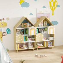 House-Shaped Kids Bookshelf 4-Tier Toy Storage Organizer W/ Open Compartments - Natural - View 4