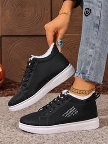 2025 Nouvelles chaussures montantes pour femmes, baskets décontractées à semelle épaisse avec doublure thermique, polyvalentes pour l'automne - Noir - Voir 2