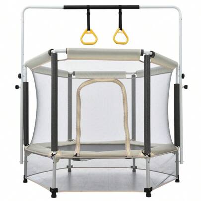 トランポリン 子供用  安全保護ネット付き 幅140（55inch) 高さ３段階調節 安全ネット付き 鉄棒 吊り輪付き 安全カバー セーフティネット付き スプリング式 大型 家庭用 室内 静音 超大スペース 滑り止め スポーツ 遊具 おもちゃ とらんぽりん キッズ  子ども 誕生日　クリスマスプレゼント
