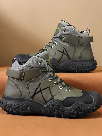 Men's Fashion Mid-Top Boots, Bohemian Style, Waterproof Lace-Up Upper, Wear-Resistant Anti-Slip Outsole, Suitable For Outdoor Hiking, Casual Sports, Mid-Calf Boots