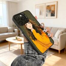 Cubierta de telefono con diseño de chica anime en suéter amarillo fondo verde estrellado para iPhone 14 Pro Max protector de pantalla elegante y resistente ideal para uso diario en casa o trabajo Aplicable a teléfonos Apple y Galaxy - Negro - Ver 5