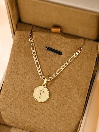 1件铜镶嵌锆石十字架吊坠项链，适合叠戴，适合作为圣诞节/感恩节/万圣节/母亲节/情人节礼物送给情侣/朋友/信徒，天主教初领圣体礼物，日常及节日佩戴祈祷。