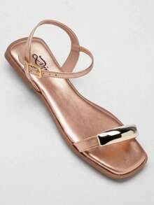 Women's Flat Sandal With Slug Applique - Bronze - View 6