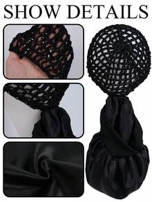 2-en-1 Filet à cheveux multifonctionnel, comprenant un bonnet de nuit, un bonnet filet à cheveux, un bonnet de nuit à bordure de satin et un bandeau de cheveux au crochet. Essentiel de voyage, pratique pour créer différents styles de coiffure, idéal pour les soins capillaires quotidiens, confortable et facile à utiliser - Imprimé léopard coloré - Voir 3