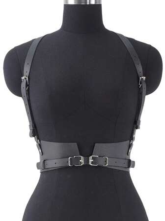 1 Women's Renaissance Accessory Gothic-Style Black Pu Leather Belt Punk Belt Harness Suitable For Halloween Parties Carnival Gatherings Or Everyday Outfit Matching