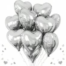 Silver Heart Foil Balloons, 10PCS 18Inch Mylar Balloons Birthday, Valentine, Wedding, Graduation, New Year Party Decor - 銀色 - 查看 1