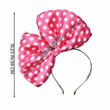 Satin Huge Hair Bow Headband With Dots Large Party Festival Hairband For Women Girls Satin Hotpinkanddot - 緞面熱粉紅色和圓點 - 查看 3