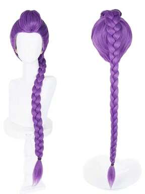 Parrucca da cosplay anime da 46 pollici, parrucca sintetica resistente al calore, parrucca extra lunga di colore viola per donne, parrucca con coda di cavallo e treccia con molletta, adatta per Ognissanti