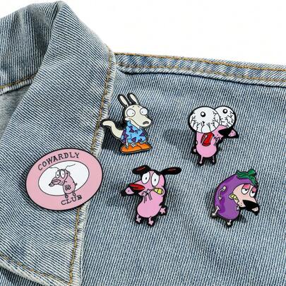 Set de 1/5 piezas de broches de dibujos animados lindos de Warner Bros. Pines de esmalte con forma de berenjena y perro. Accesorios de metal para mochila, ropa, joyería, regalo para amigos