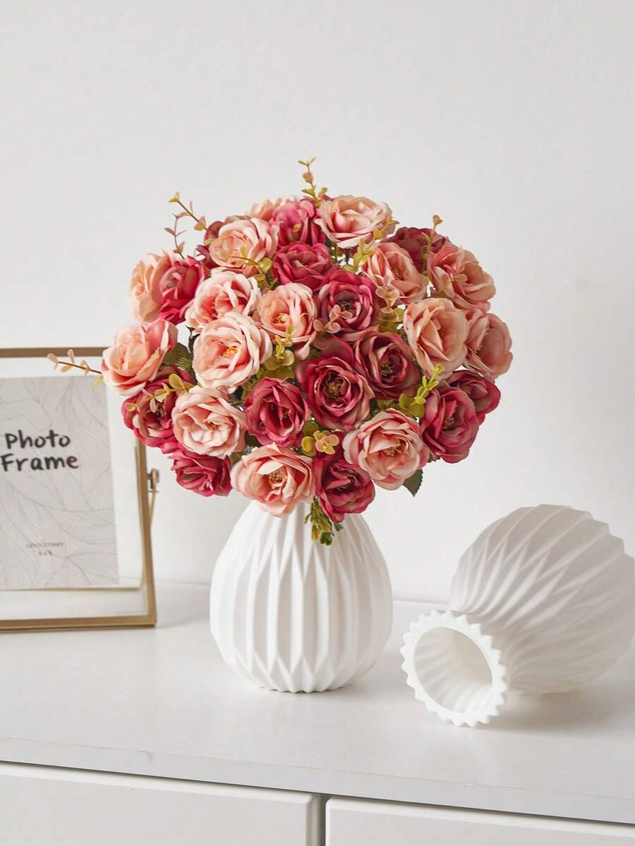 1 Simple Ceramic Appearance Plastic Vase, Indestructible Vase, Dining Table Home Decoration Living Room Decoration, Hydroponic Plant Flower Arrangement Container, Simple Desktop Vase, Bohemian Vase, Dry Flower And Artificial Flower Decoration Used For Wedding Parties, Home Decoration, Table Decoration Gifts.