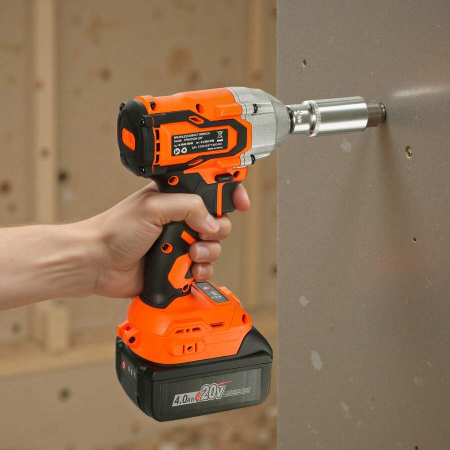 Cordless Impact Wrench, 280 Ft-Lbs / 380 N.M High Torque, 3/8 Inch, 20V Electric Impact Wrench With Brushless Motor, 4Ah Battery, Charger, 5 Sockets And Belt Clip, For Car Tire Truck DIY - 3/8 Inch 1*4Ah - View 1