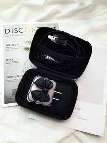 6pcs Bow Decor Data Cable Protector & Charger Head Cover & Storage Bag Set Cable Organizer - Black - View 5