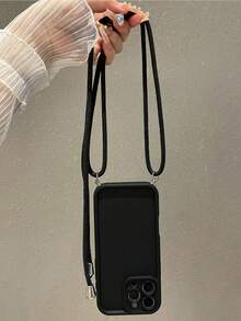 Minimalist Black Straight Edge Rounded Corner Shockproof Full Coverage Camera Protection Case With Diagonal Lanyard, Compatible With IPhone 17/17pro/17promax/17air 13/13Pro/13promax/14/14Pro/14promax/14plus/15/15Pro/15plus/15promax/16/16plus/16promax/16Pro, Compatible With Samsung S26/S26PLUS/S26, Suitable Compatible With Samsung S20/S21/S22/S23/S24/S25 Compatible With IPhone 18 18pro 18promax Latest Apple 18 Series Phone Case, Fundas, Cover, Compatible With Iphone 17 Pro Max Case, Compatible With Iphone 17 Pro Case - Black - View 2