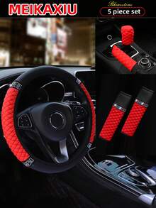 MEIKAXIU PU Leather Embroidered Rhinestone Bling Bling Car Accessories Interior Multi-Piece Set, Including Steering Wheel Cover, Handbrake Cover, Gear Shift Cover, Headrest Pad, Armrest Pad, Cup Holder, Shoulder Pad, Car Decor Set For Women - Leather Diamond - View 15