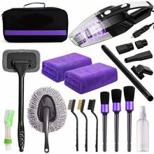 19 Piece Car Care Tools, High-Power Handheld Vacuum Cleaner, Cleaning And Car Wash Kit, Interior Cleaning Set. Available In Purple, Blue, And Purple. - Purple - View 1