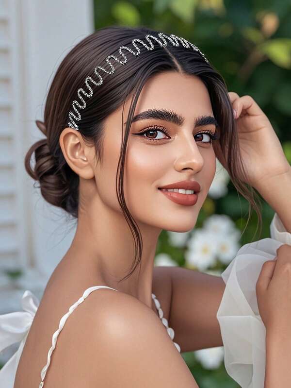 1pc Sparkling Crystal Rhinestone Wave Headband, Elegant Fashion Princess Headpiece, Suitable For Bride, Wedding, Holiday, Birthday, Christmas Party, Casual & Work Wear