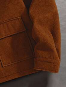 男士黑色拉链抓绒翻领夹克，带双口袋，简约百搭设计，适合日常穿着、通勤、休闲外出、聚会等场合，秋冬新款长袖外套 - 棕色 - 查看 4