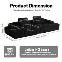 Rwaezyblux Modular Cloud Couch, 113.38-Inch Corduroy Sectional Sofa With Chaise, Fluffy 4-Seater Convertible Sleeper, Modern Frameless Sofa Set For Living Room, Apartment - màu đen - Xem 2