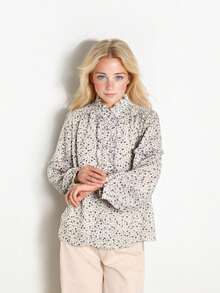 Simple Retro Women's Autumn And Winter Casual Small Stand-Up Collar Full Width Printing Collision Purple Retro Elegant Temperament Fit Long-Sleeved Shirt - Purple - View 3